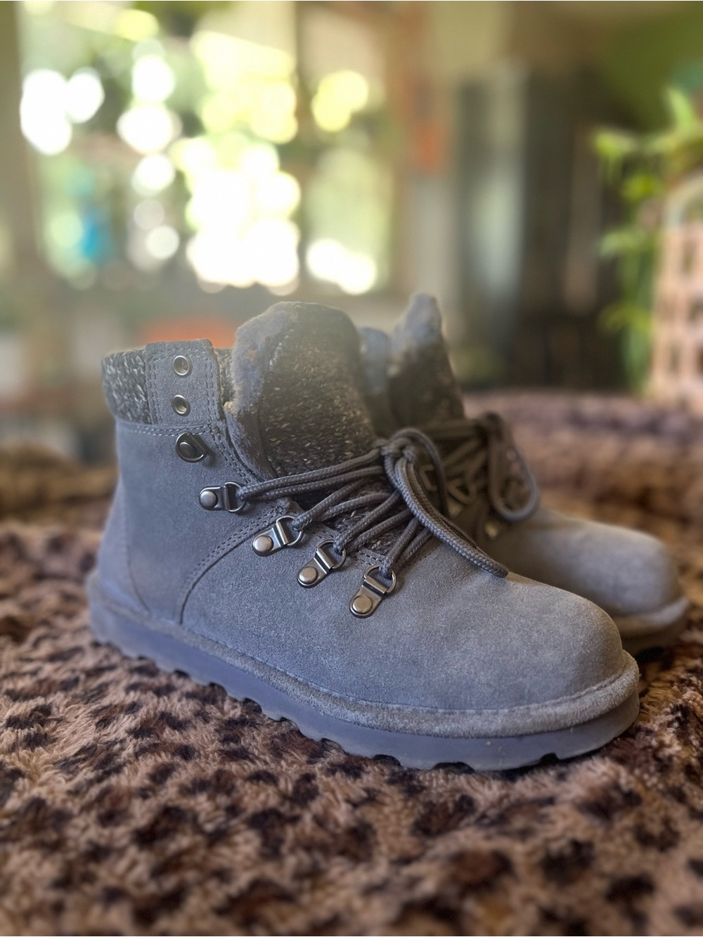 BearPaw Women's Gray Suede Lace-Up Ankle Booties